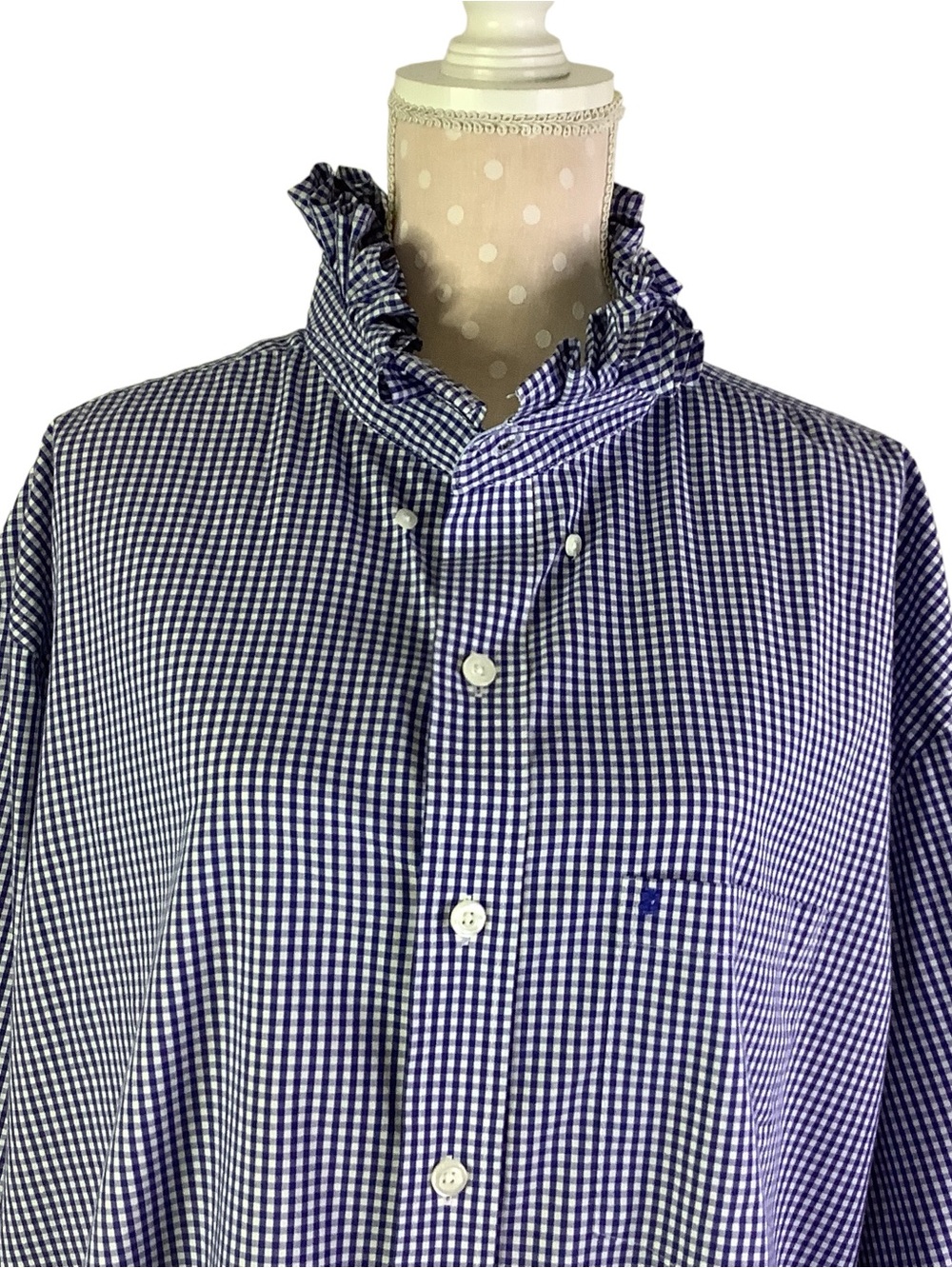 Izod Upcycled Navy and White Gingham Shirt - Picture 3 of 10